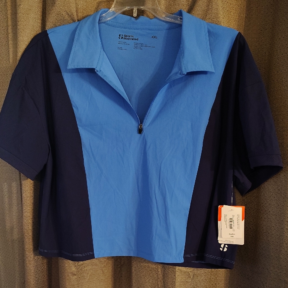 Sports Illustrated Sporty Two-Tone Blue Zip Polo Crop Top
